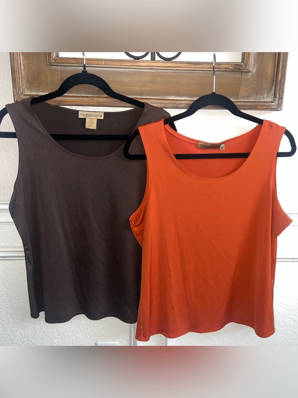 Notations Scoop Neck Tank Tops in Orange and Brown